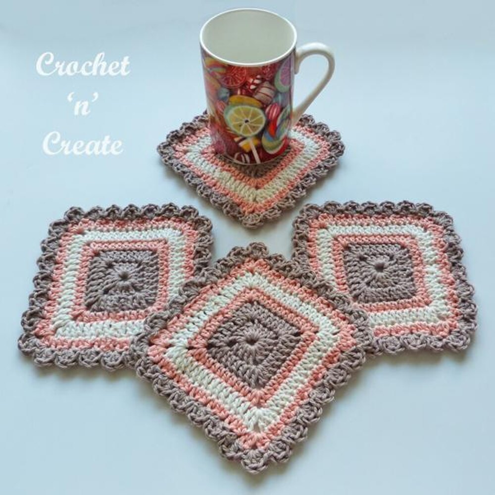 Crochet Coaster Pattern - Square Flower Coasters - PDF