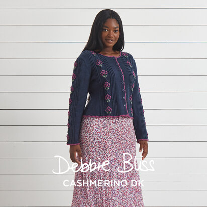 Embroidered Cardigan - Knitting Pattern for Women in Debbie Bliss Cashmerino DK by Debbie Bliss - DB408 - Downloadable PDF