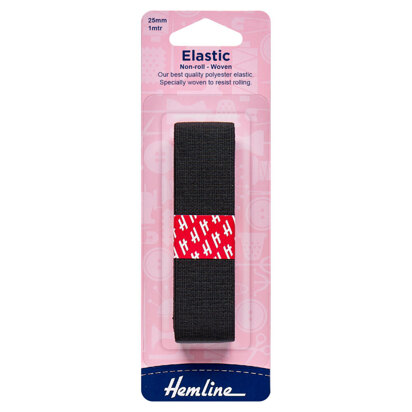 Hemline Woven Non-Roll Elastic: 1m x 25mm: Black