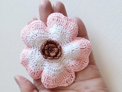Pink and white crochet flower