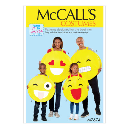 McCall's Adult/Children's Emoji Costumes M7674 - Paper Pattern Size All Sizes in One Envelope