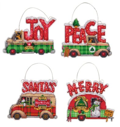 Dimensions Holiday Truck Cross Stitch Ornament Kit (4 pcs) - 9.5cm x 9.5cm