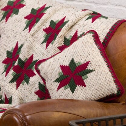 Christmas Star Throw and Pillow in Red Heart Super Saver Economy Solids - LW2071