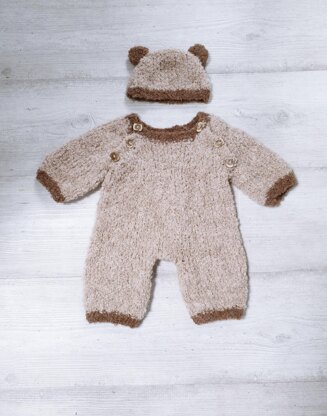 Baby bear boucle raglan romper & hat pdf knitting pattern, 0-12 months