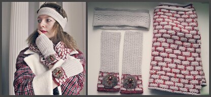 SET Fingerless Mittens Snood Headbands