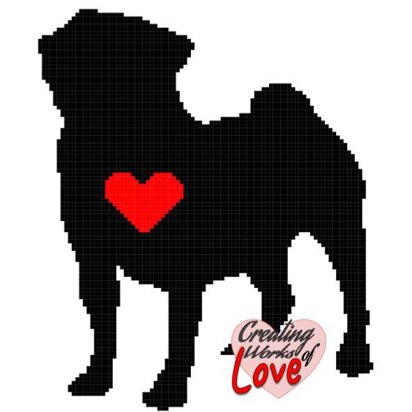 Pug Dog Silhouette With Heart Stitch Graph