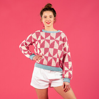 Geometric Tile Sweater - Free Jumper Crochet Pattern For Women in Paintbox Yarns Cotton DK by Paintbox Yarns