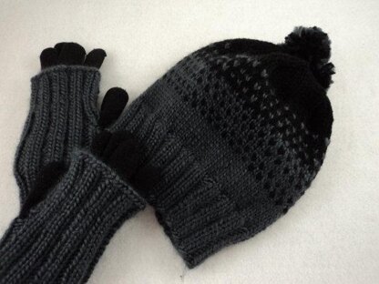 Fingerless Gloves and Two Tone Hat