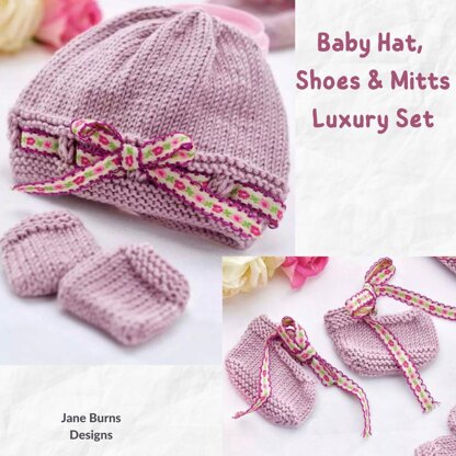 Luxury Baby Hat, Shoes, Mitts Set