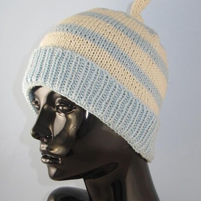 Simple Stripe Topknot Beanie Hat