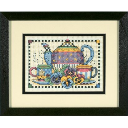 Dimensions Mini Counted Cross Stitch Kit: Teatime Pansies - 18 x 13cm