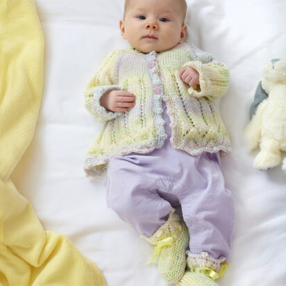 Babies Overtop, Cardigan, Matinee Jacket and Bootees in King Cole Cutie Pie DK - P6034 - Leaflet