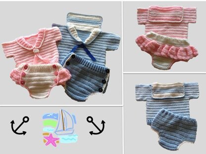 Ships Ahoy Sailor Diaper Cover & Shirt 12-110