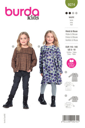 Burda Style Children's Dress, Blouse with Yoke – Loose Drape B9274 - Paper Pattern, Size 5-10 (110-140)
