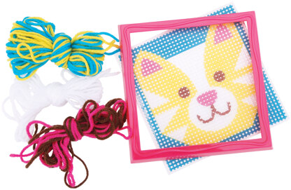 American Crafts Sew Cute! Cat Needlepoint Kit - 6"X6" Stitched In Yarn