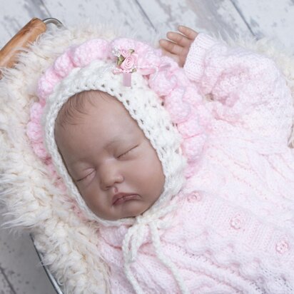 Newborn baby Aran bonnet crochet pattern with 4 finishes