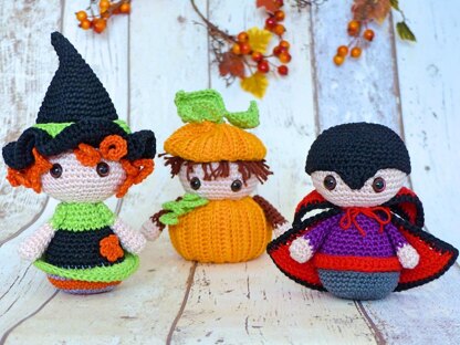 Halloween-Trio: Witch, Pumpkin & Vampire