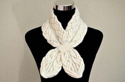 Milky White Cables Scarf ( Keyhole / Ascot / Pull-Through / Vintage / Stay On Scarf Knitting Pattern )