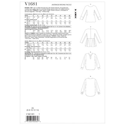 Vogue Misses' Top V1681 - Paper Pattern, Size 14-16-18-20-22