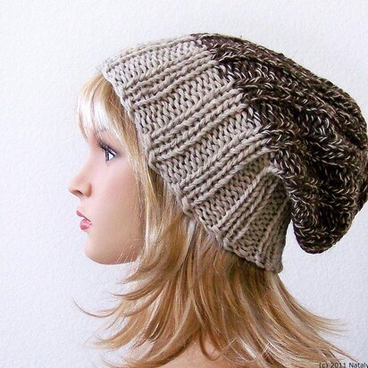 Slouchy Hat, Knit Beanie Hat - knitting pattern