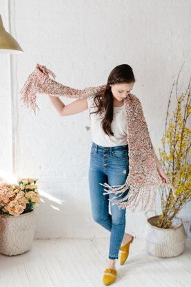 Dotted Sea Wave Shawl in Knit Collage Wildflower & Daisy Chain - Downloadable PDF