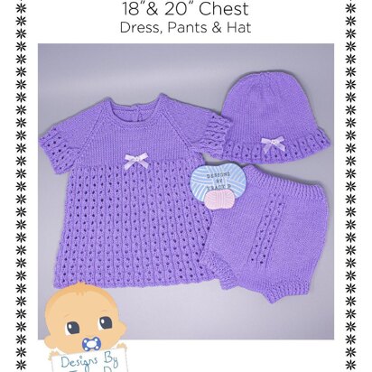 Seren Baby dress, sun hat & pants knitting pattern, 18"  and 20" chest