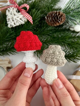Mushroom no sew crochet pattern Christmas ornament Amigurumi keyring crochet Car mirror hanger Bag charm keychain
