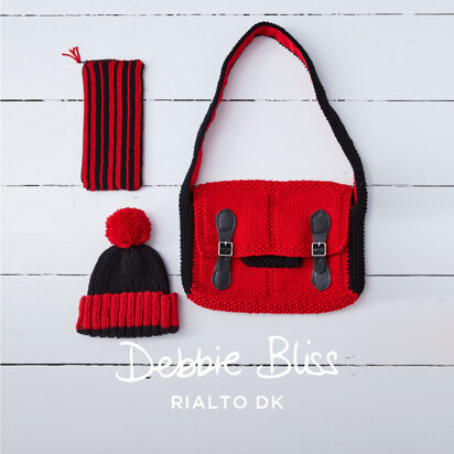 Bobby Satchel, Pencil Case & Hat - Accessories Knitting Pattern for Kids in Debbie Bliss Rialto DK - Downloadable PDF