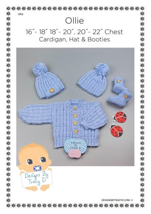 Ollie baby cardigan, hat & booties knitting pattern