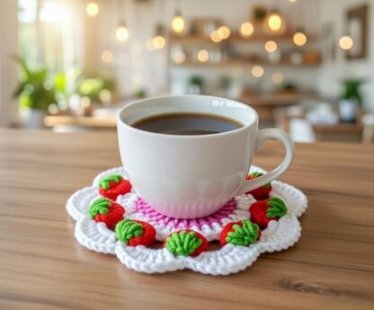 Crochet Strawberry Coaster Pattern PDF + Video Tutorial3