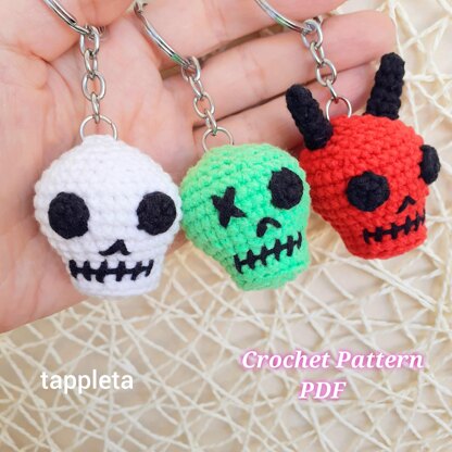 Skull Trio crochet pattern, Skull keychain Zombie skull Devil skull, Halloween crochet pattern