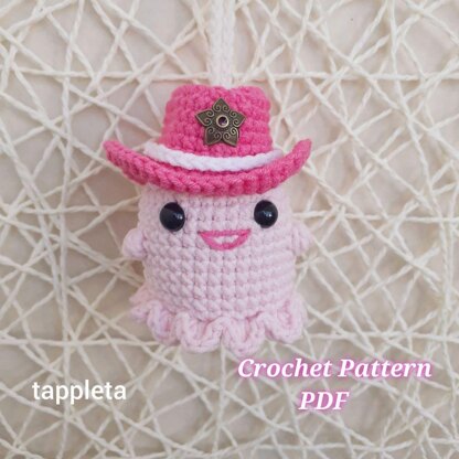 Cowgirl Ghost crochet pattern, Small pink ghost with cowgirl hat, Halloween ornaments No sew Crochet Cowgirl Halloween party decor