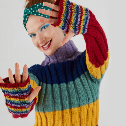 "Prismatic Polo Neck Sweater" - Free Sweater Knitting Pattern For Women in Paintbox Yarns Wool Mix Aran