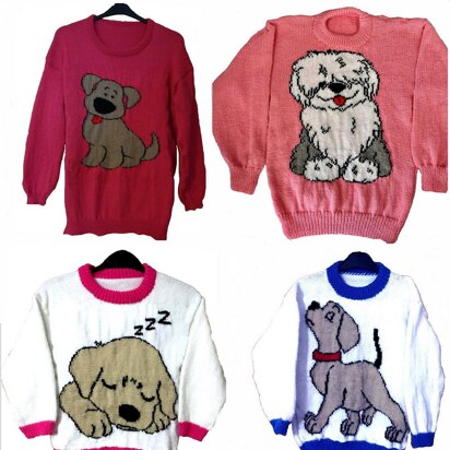 4 x Cute Puppy Dog Jumper Knitting Patterns