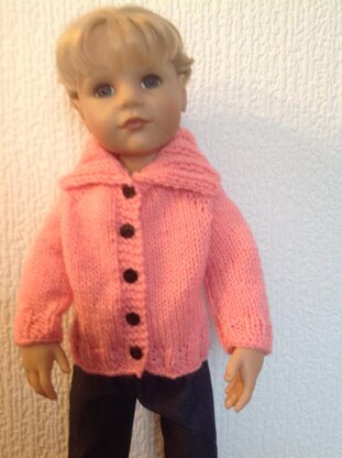 Roll collar coat and cardigan. 18" doll.