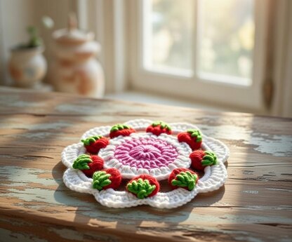 Crochet Strawberry Coaster Pattern PDF + Video Tutorial3