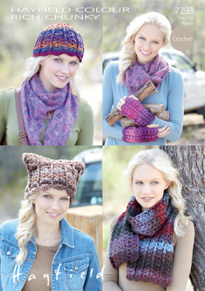 Hats, Scarf and Wristwarmers in Hayfield Colour Rich Chunky - 7293 - Downloadable PDF