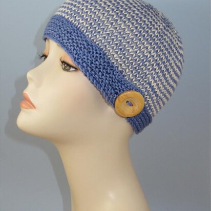 Button Up Stripe Beanie Circular knitting pattern