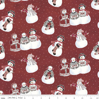 Riley Blake Hello Winter Flannel - Snowmen (Red)