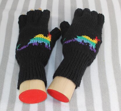 Rainbow Dinosaur Beanie and Short Finger Gloves