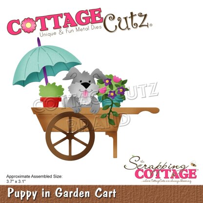 CottageCutz Dies - Puppy In Garden Cart 3.7"X3.1"