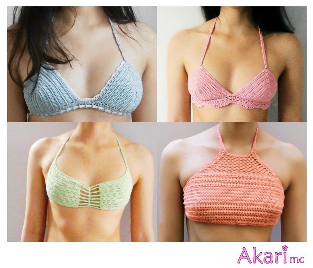2 patterns FREE. 4 crochet bikini tops. Sexy crochet bikini top pattern _  PBK1 Crochet pattern by AKARImc | Knitting Patterns | LoveCrafts, image size:1000x857