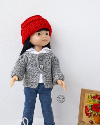 Outfit Red and gray for 13" dolls knitted flat