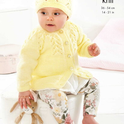 Cardigan, Angel Top, Hat and Bootees Knitted in King Cole Baby Safe DK - 5768 - Downloadable PDF