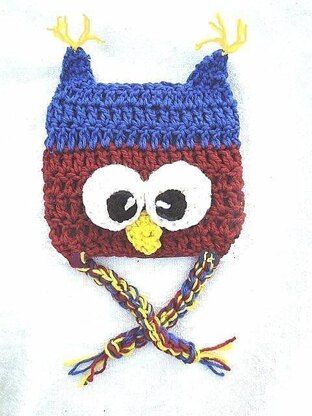 182 L series CRAZY OWL HAT, newborn to adult