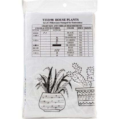 Tobin Stamped Pillowcase Pair 20in x 30in House Plants Embroidery Kit