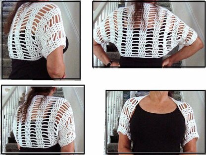 576 CROCHET WHITE SHRUG, Age 12 to Adult XL