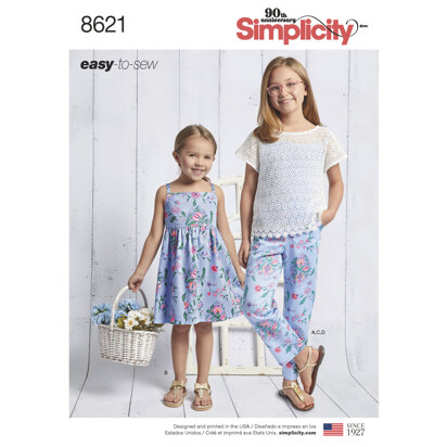 Simplicity 8621 Child's and Girls Dress, Top, Pants and Camisole - Sewing Pattern
