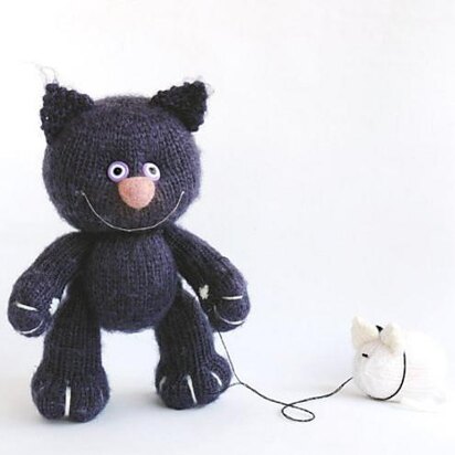 Violet Cat with White Mouse  (knitted round)