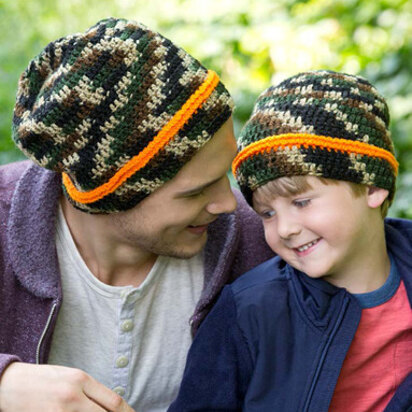 Dad & Son Camo Hats in Red Heart Sport - LW3811 - Downloadable PDF